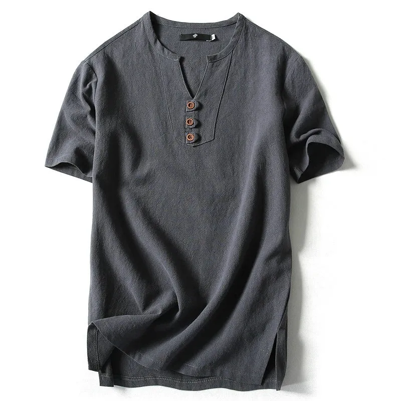 3Leaves V-Neck Henley Shirt Men