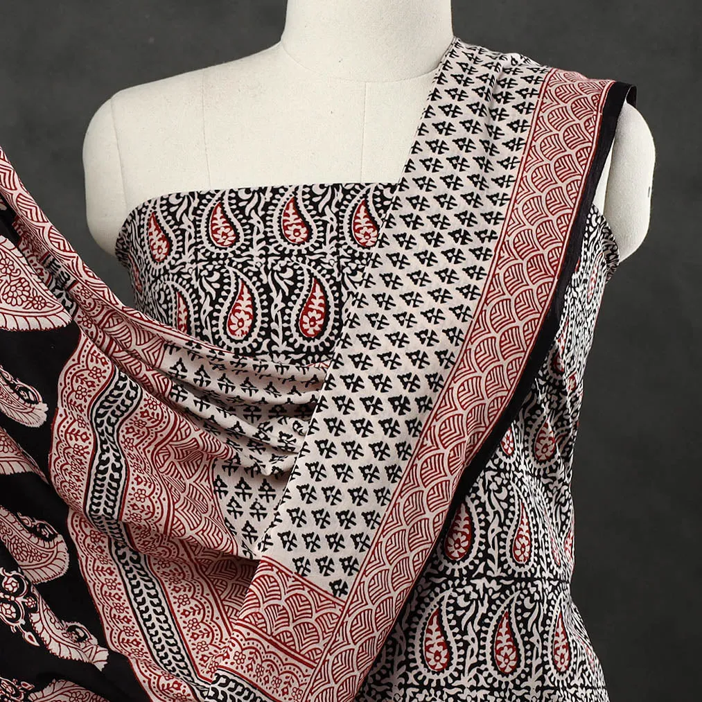 Black - 3pc Bagh Print Cotton Dress Material Set 32