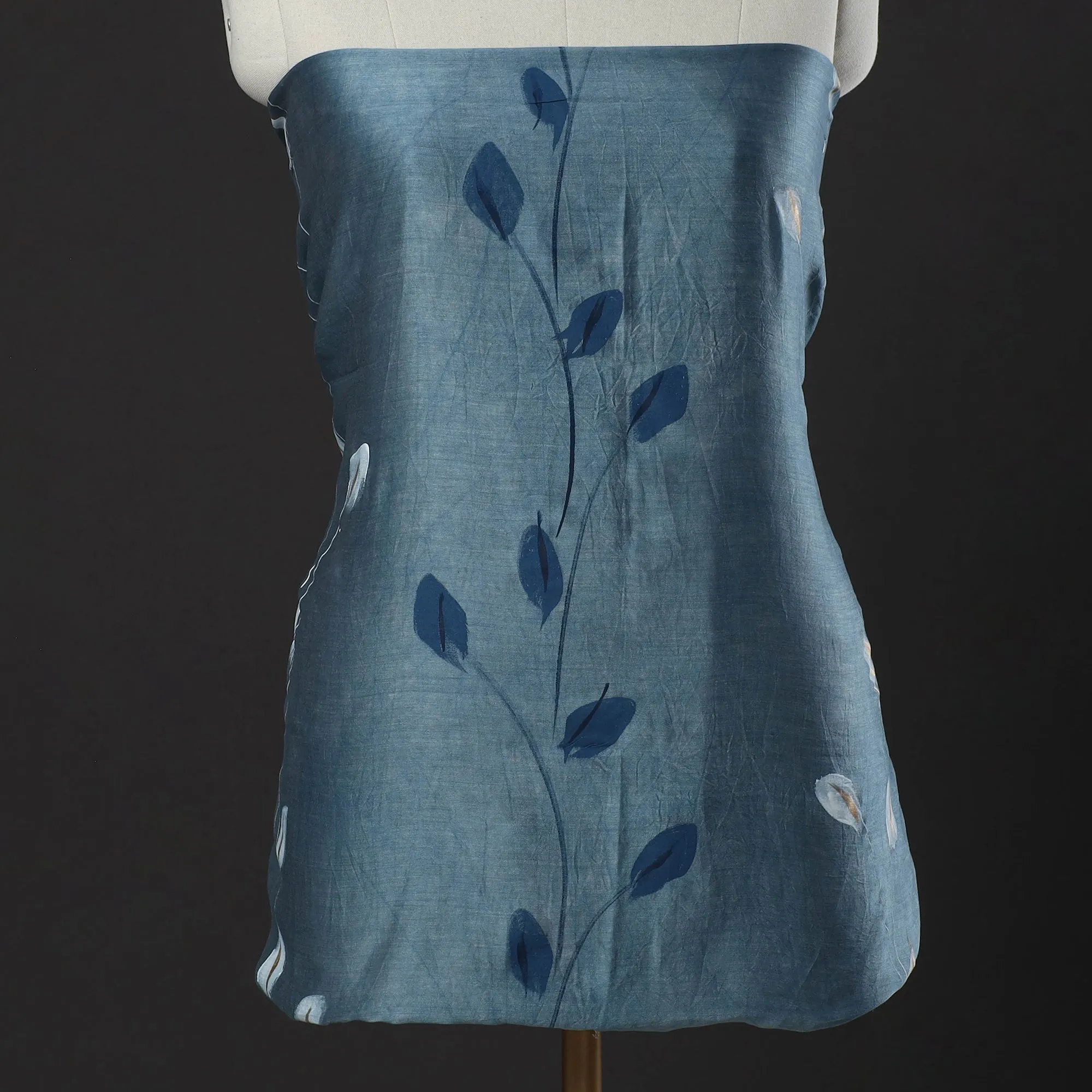Blue - 3pc Hand Painted Chanderi Silk Suit Material Set 05