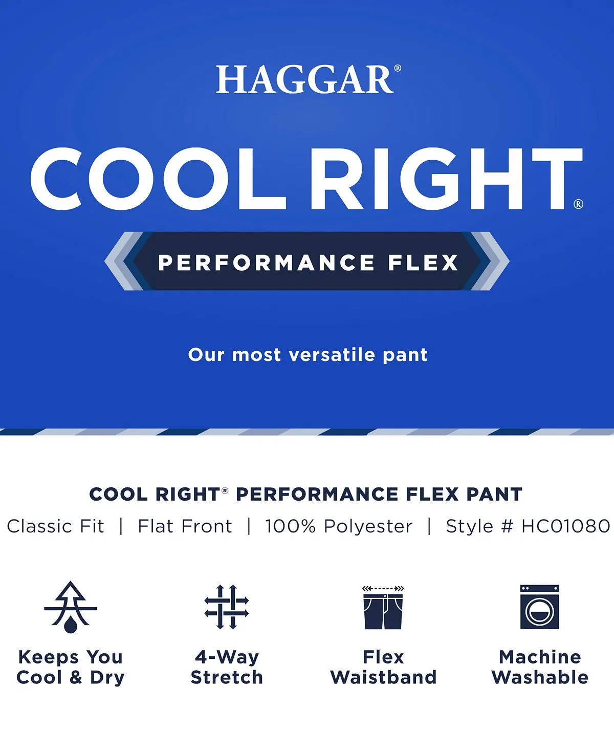 Classic fit trousers cool right performance flex flat front Haggar