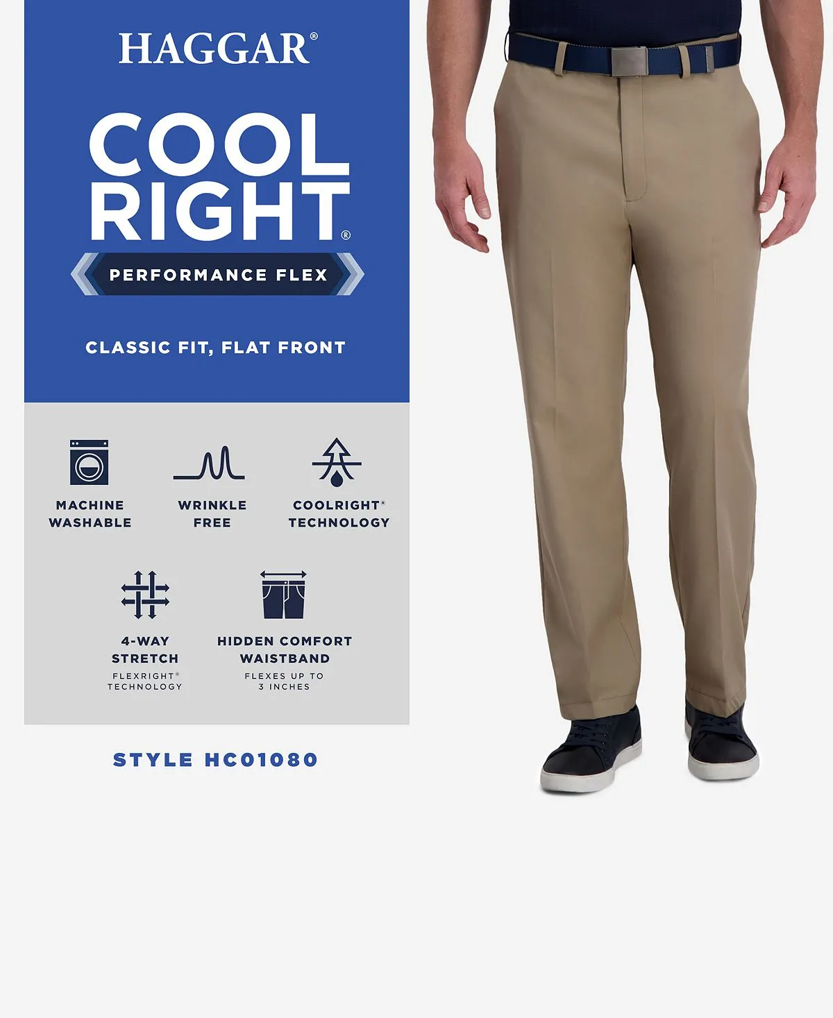 Classic fit trousers cool right performance flex flat front Haggar