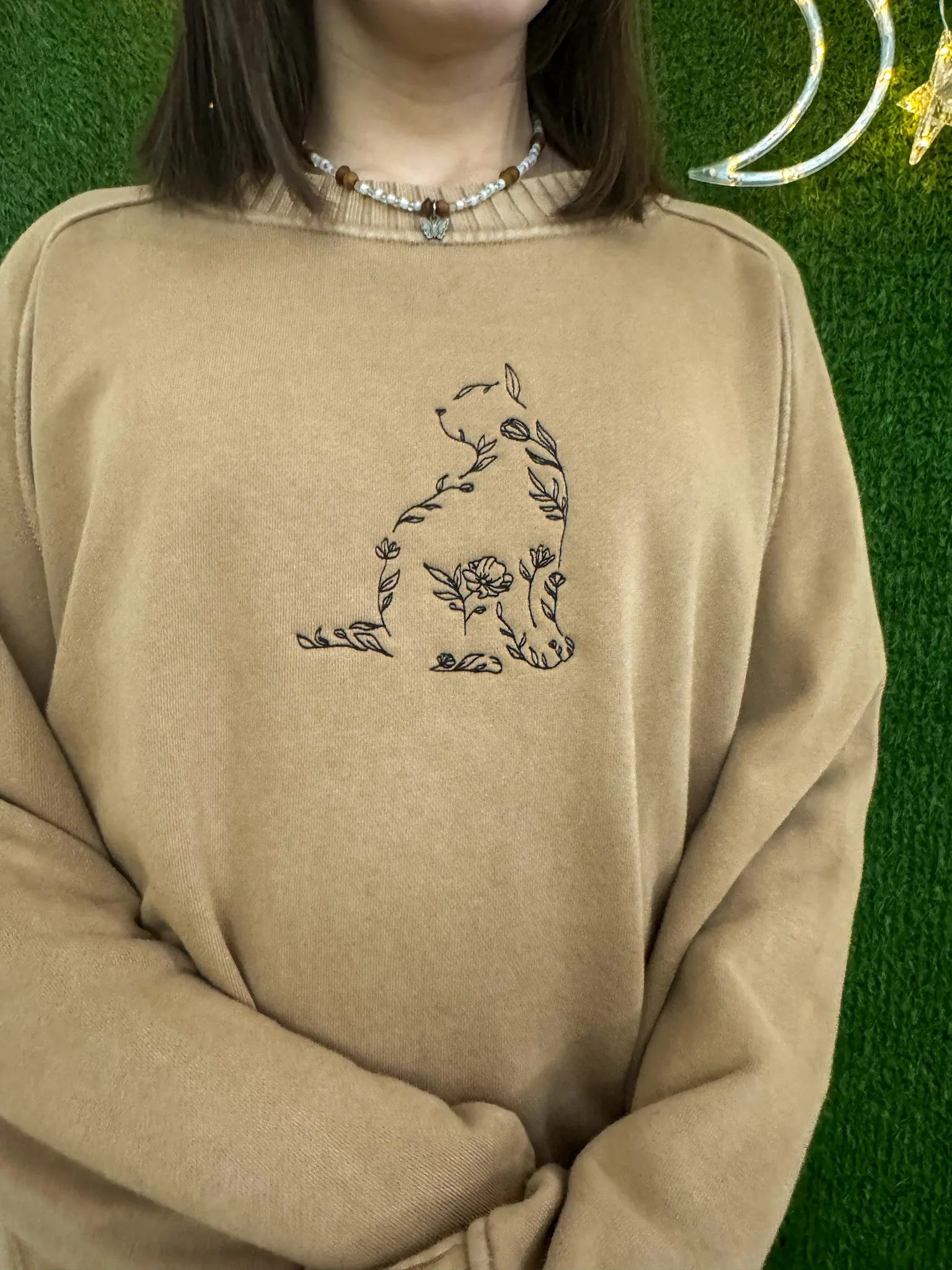 Floral Cat Brown Crewneck L