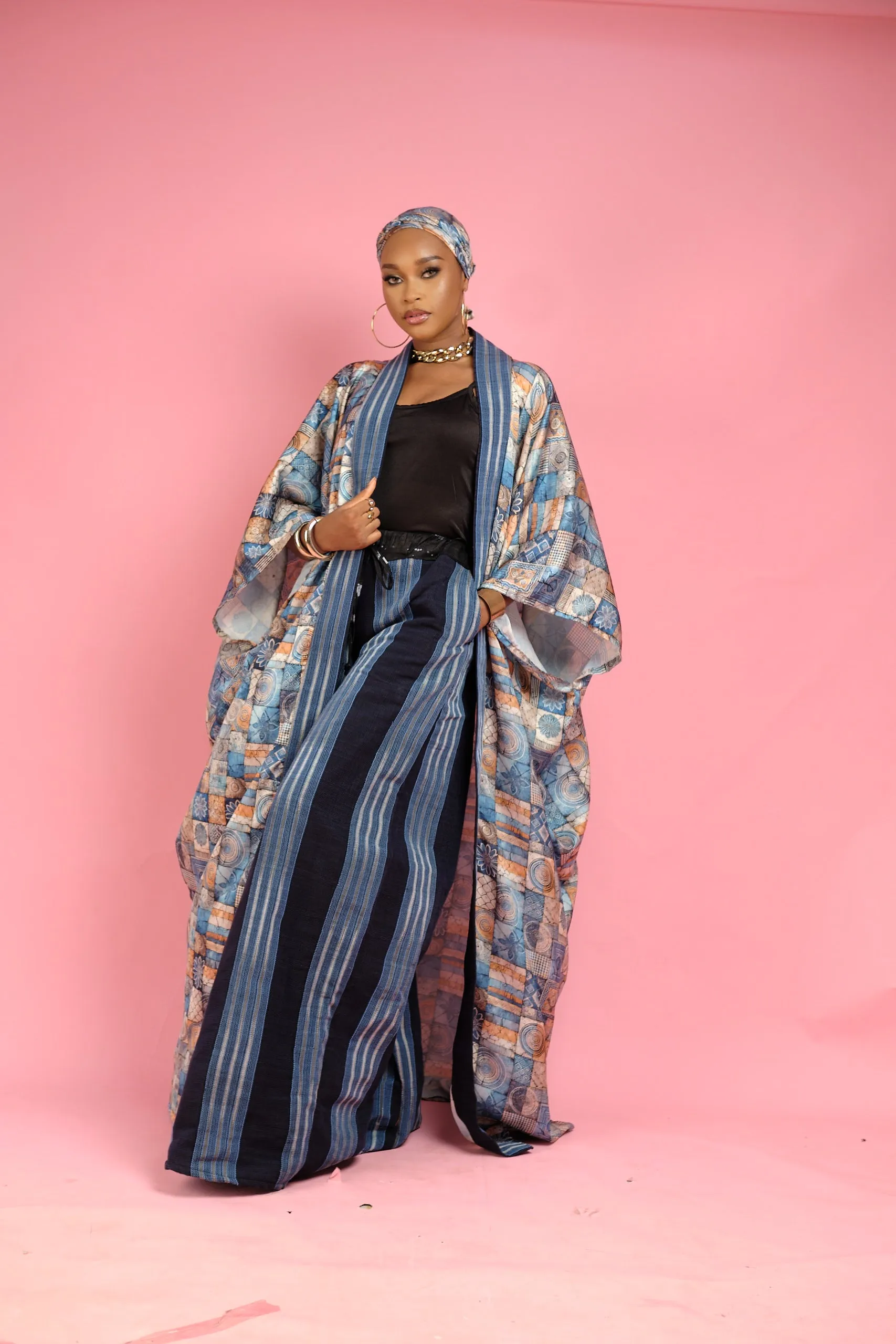 Mistura  Silk and aso oke Kimono set