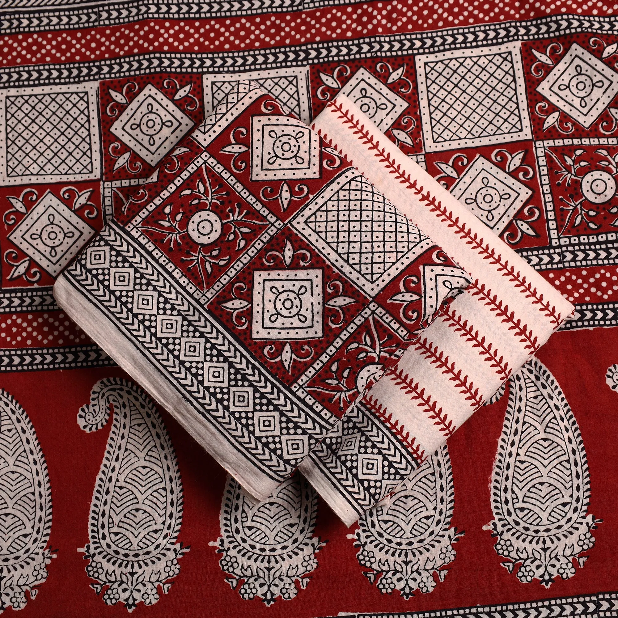 Multicolor - 3pc Bagh Block Printed Cotton Suit Material Set