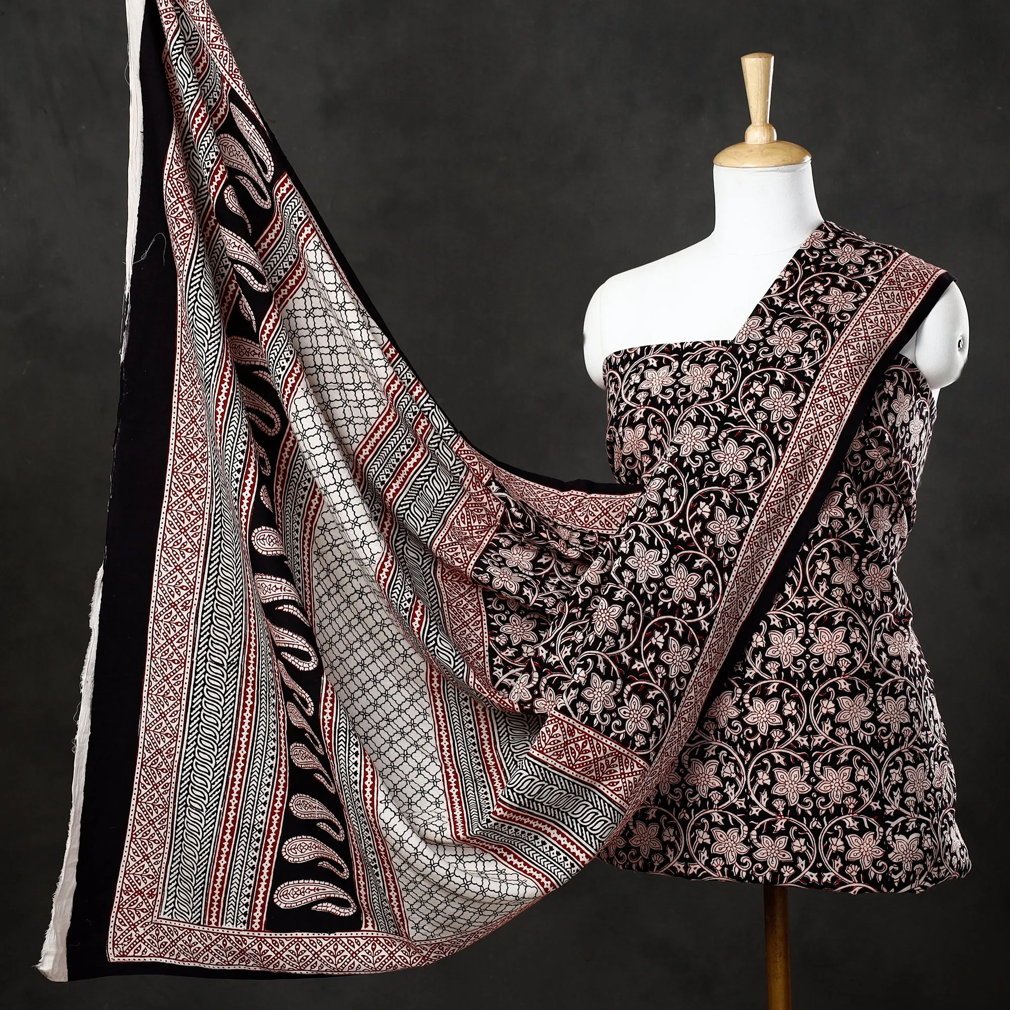 Multicolor - 3pc Bagh Block Printed  Natural Dyed Cotton Suit Material Set 31
