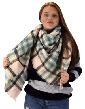 Multicolor Tartan Plaid Oversized Blanket Scarf Shawl Wrap Poncho Tan Green Black Multicolor Tartan Plaid Oversized Blanket Scarf Shawl Wrap Poncho Tan Green Black