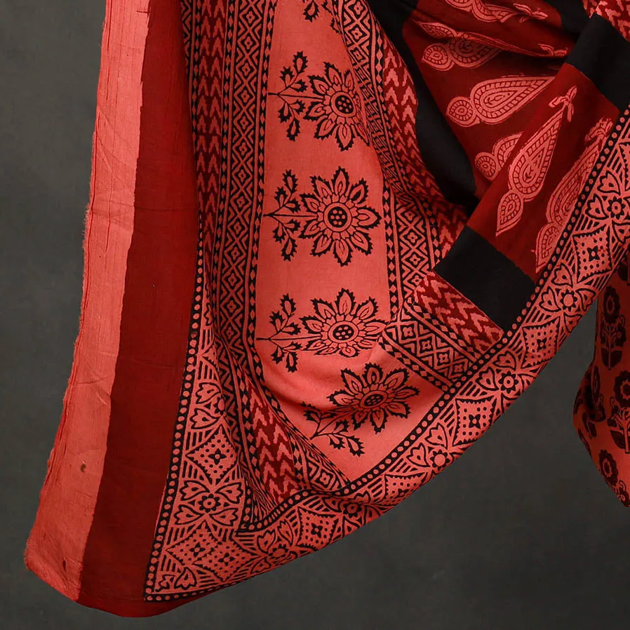 Red - 3pc Bagh Print Cotton Dress Material Set 79
