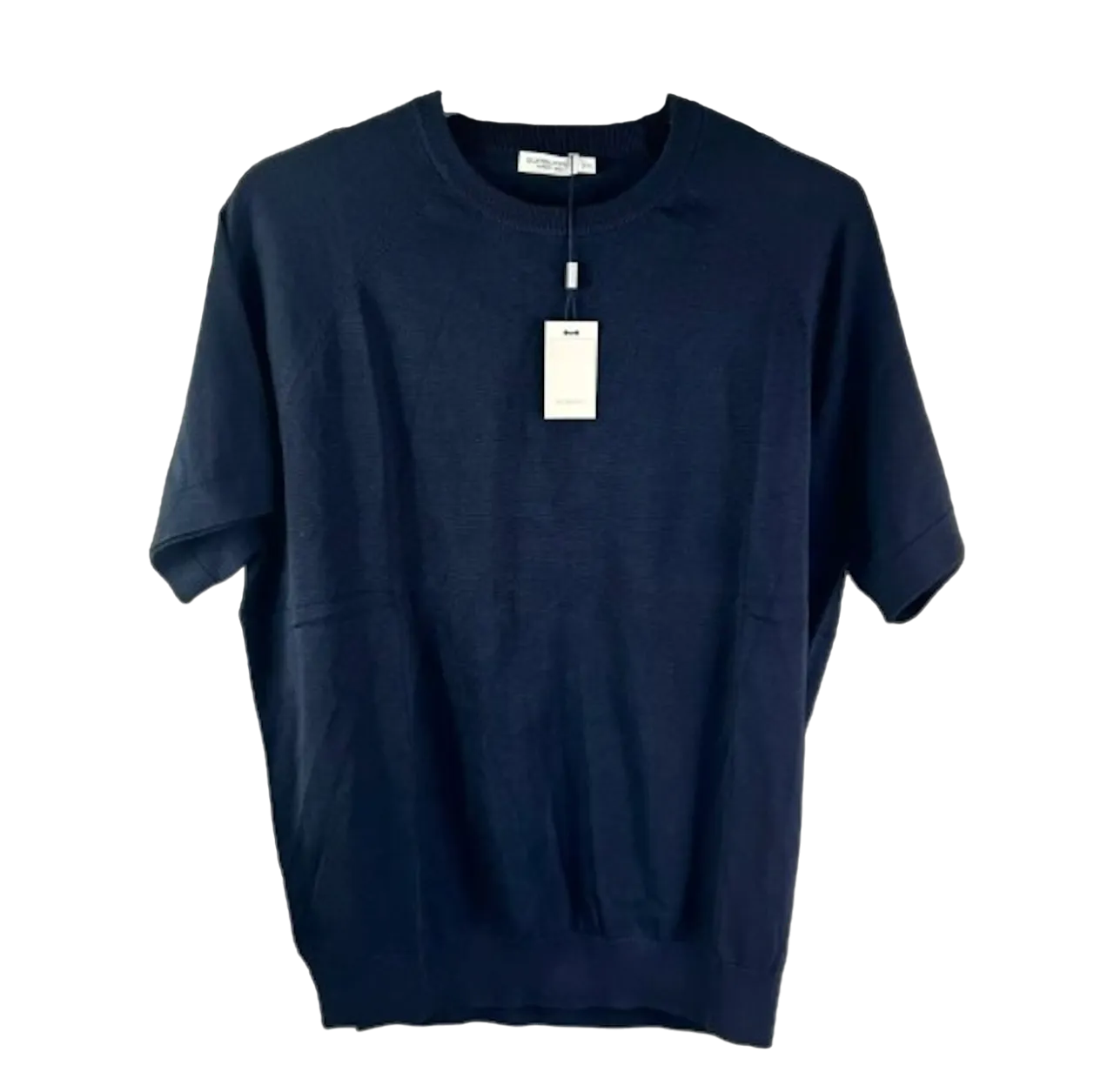 SuitSupply Blue Navy Cotton & Mulberry Silk Short Sleeve Crewneck UK L