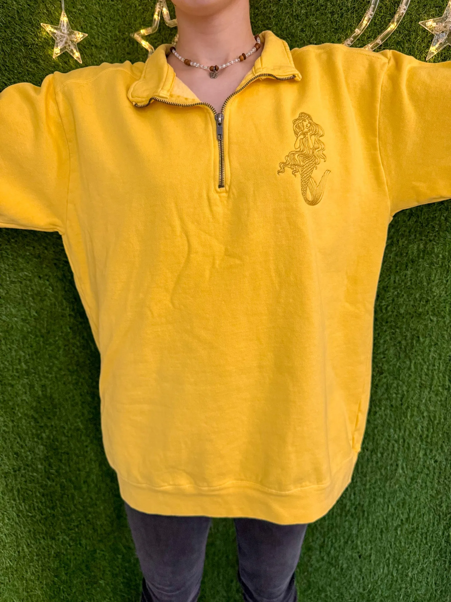 Yellow Mermaid Quarter Zip Crewneck M